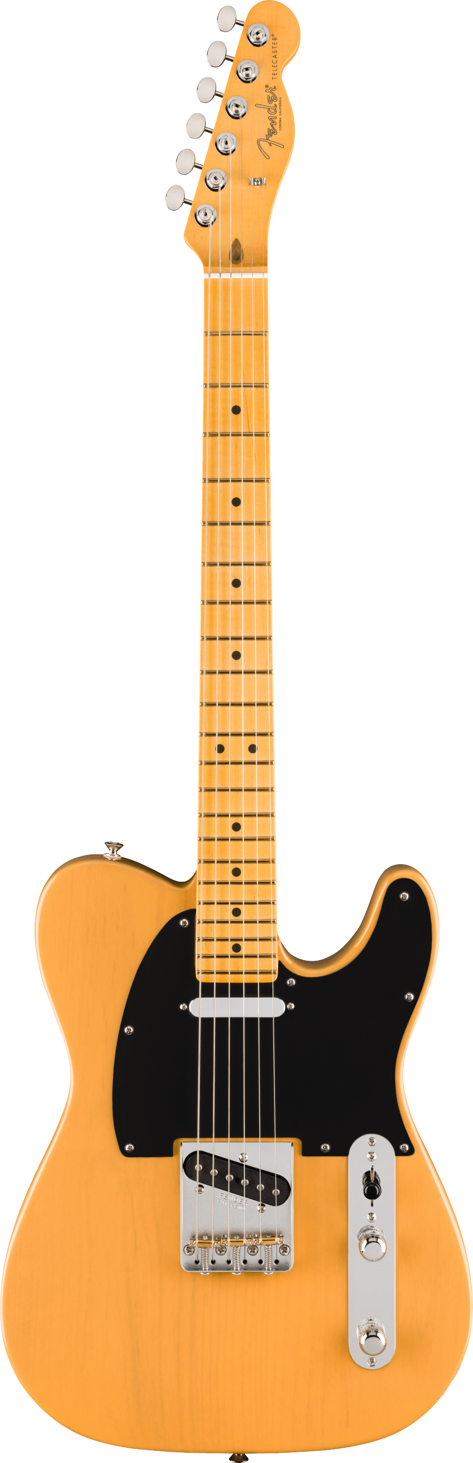 Electric guitar with a blonde finish on a green background