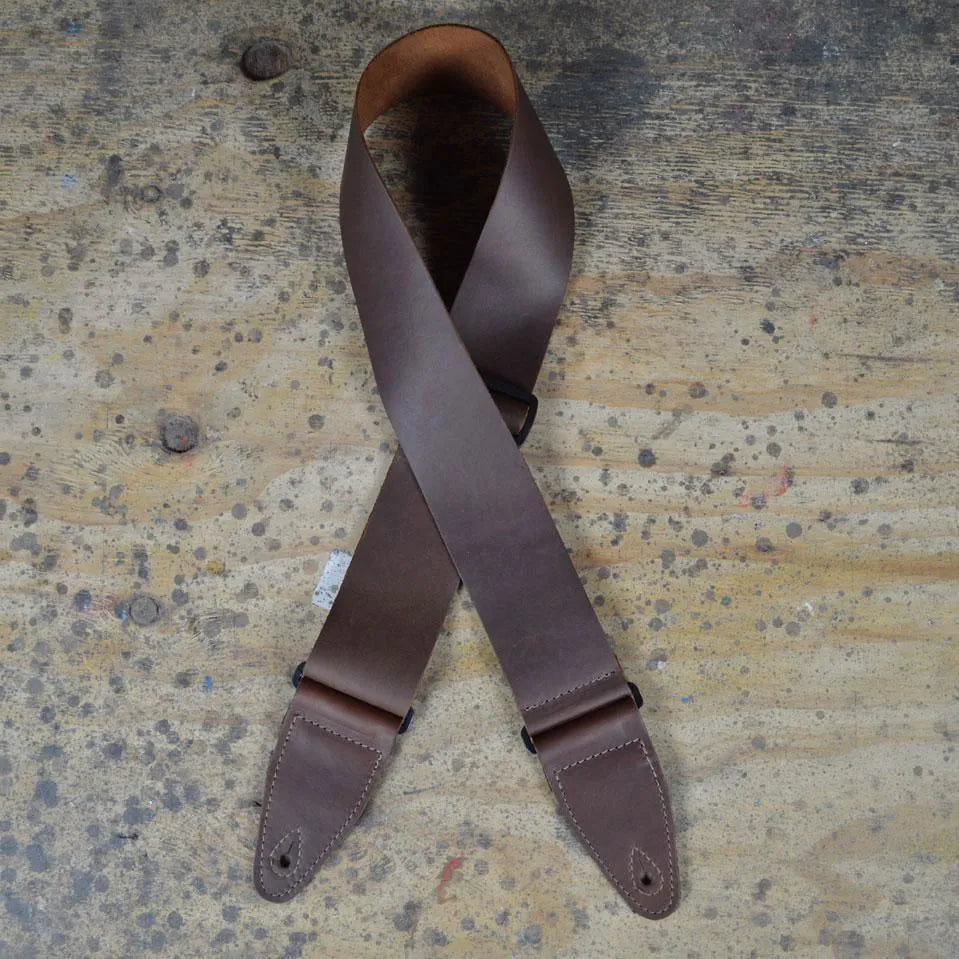 3″ Brown Soft Leather Slide Adjustable Guitar Strap-Straps-Muso's Stuff