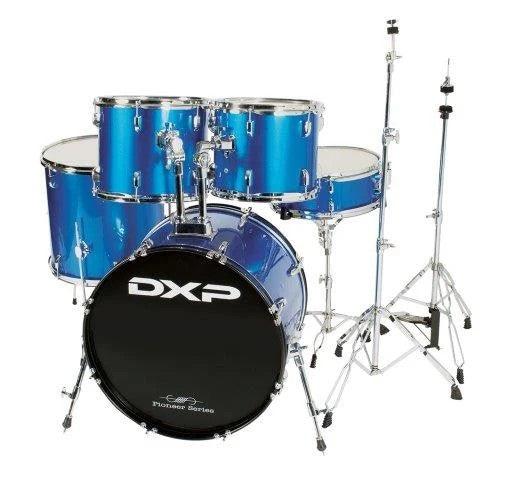 5-Piece Drum Kit with 22-inch Bass Drum in Blue Including Wooden Snare - Muso's Stuff