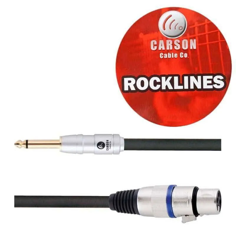Rocklines 20ft Microphone/Audio Cable Female XLR to Male Jack Plug Chrome-Accessories - Cables & Adaptors-Carson-Muso's Stuff