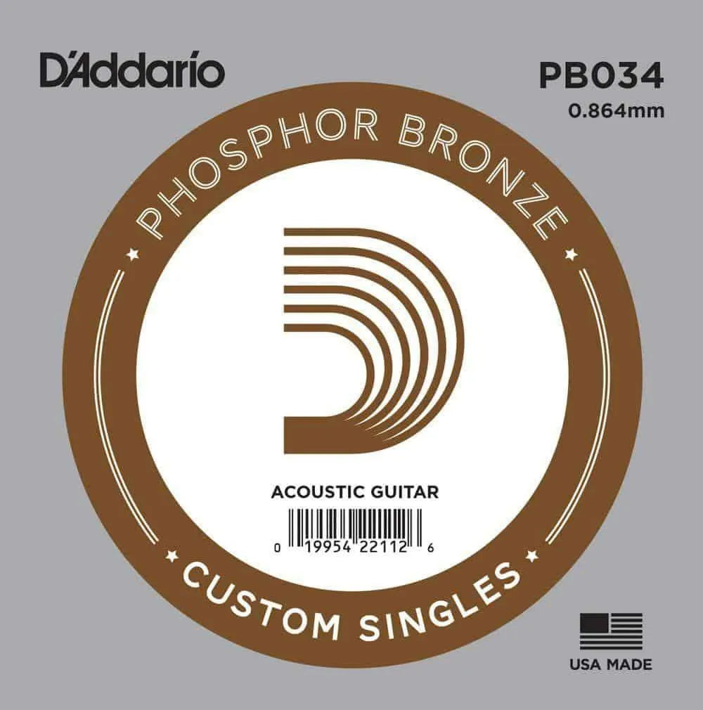 Daddario - Single .034 Acoustic Guitar String Phosphor Bronze PB034-Strings - Singles-Muso's Stuff