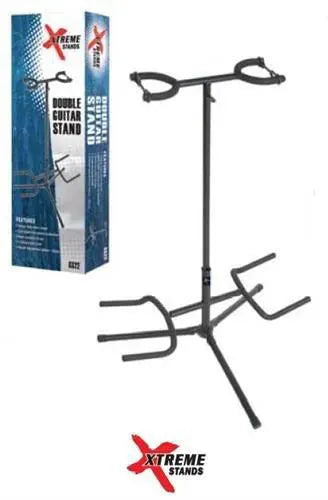 Double Guitar Stand W/Neck Safety Lock Black Hvy-Du-Stands-Muso's Stuff