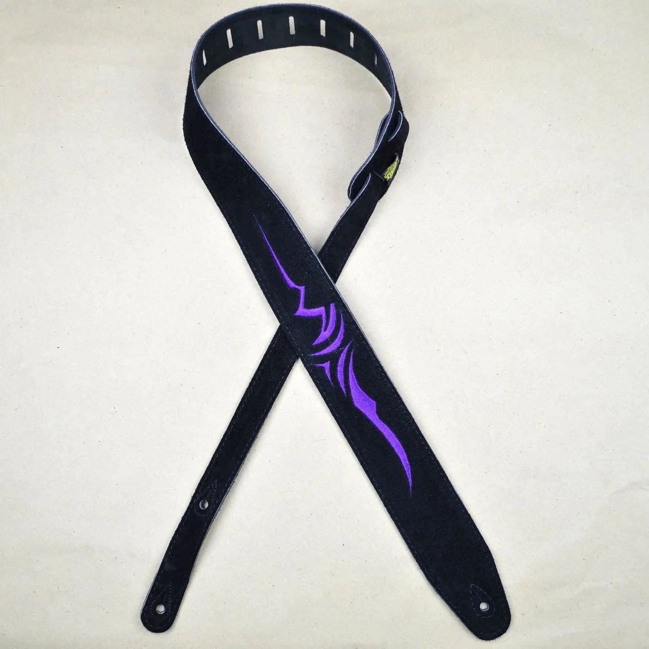 Purple Celtic Embroidered Black Suede Guitar Strap-Straps-Colonial Leather-Muso's Stuff