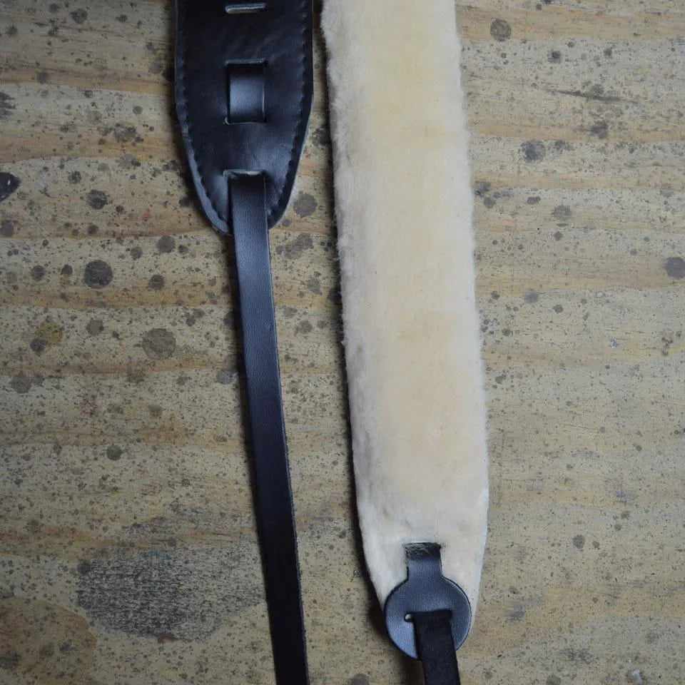 Colonial Leather Black Leather Banjo Cradle With Lambs Wool and lacing
