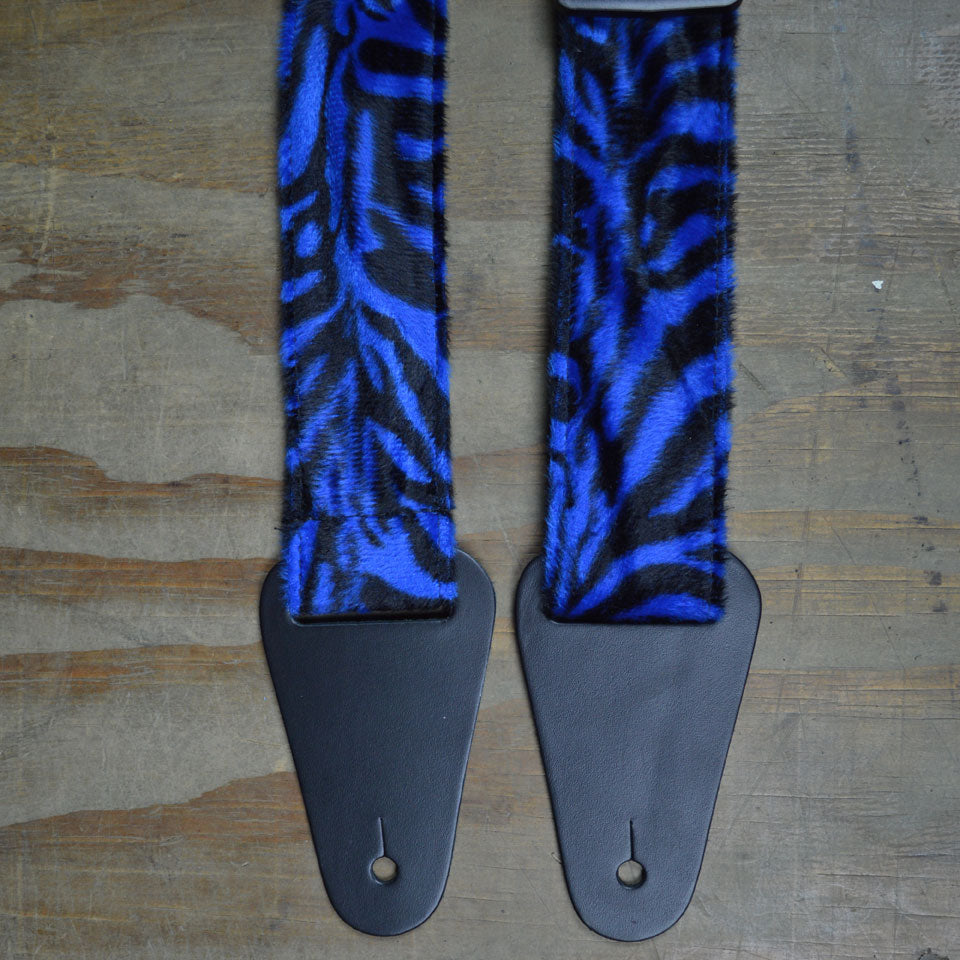 Colonial Leather Guitar Strap Animal Fur Blue Zebra - AF13