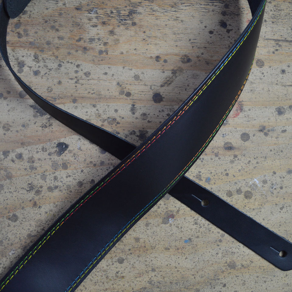 Colonial Leather Guitar Strap Rainbow Stitched Leather - BASST-RAI