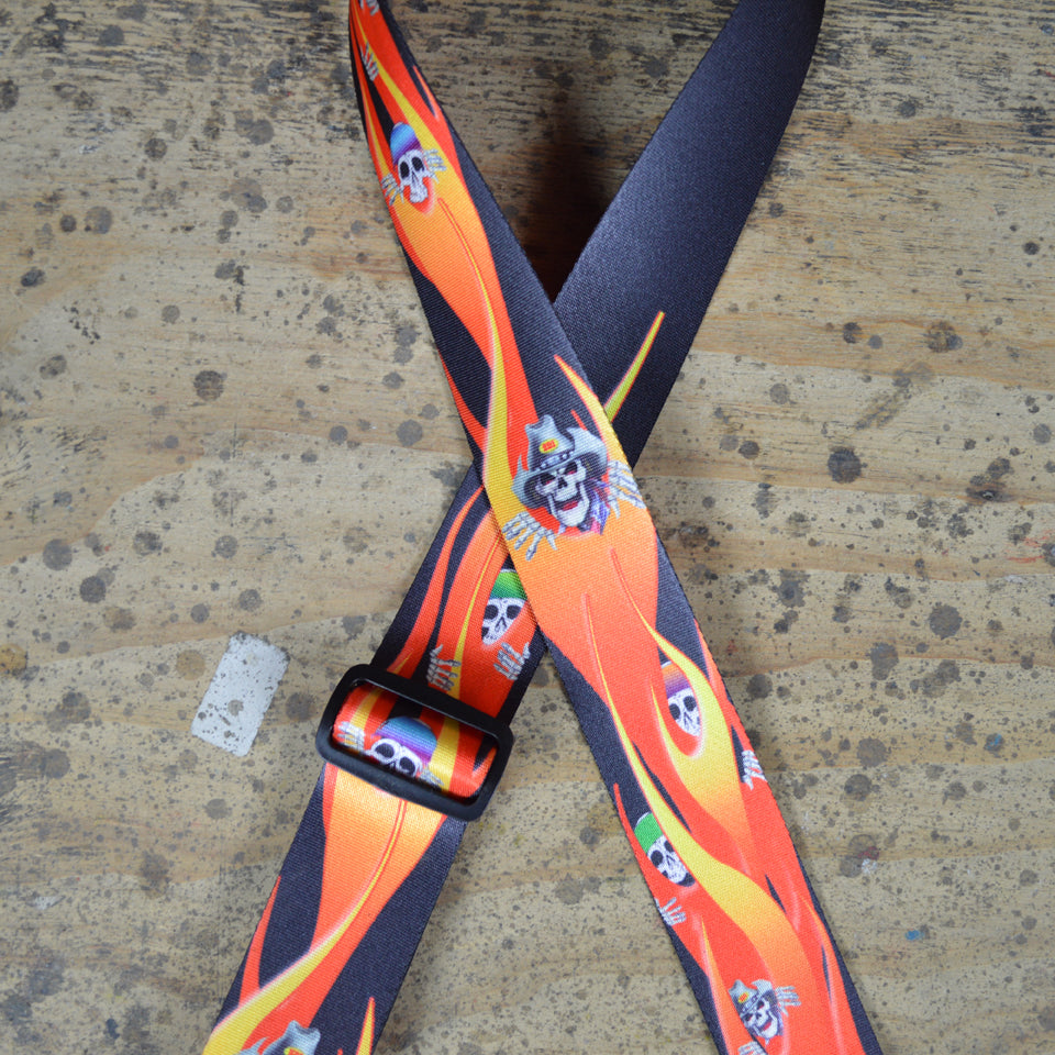 Colonial Leather Flame And Skulls Direct Printed Web Strap - FLAMSKU