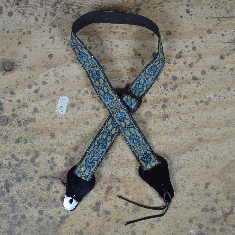 Colonial Leather Blue Jacquard On Webbing Ukulele Strap - JUKE-B