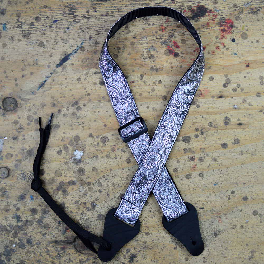 Colonial Leather Rag Ukulele Strap – Silver Paisley - JUKE-PSP