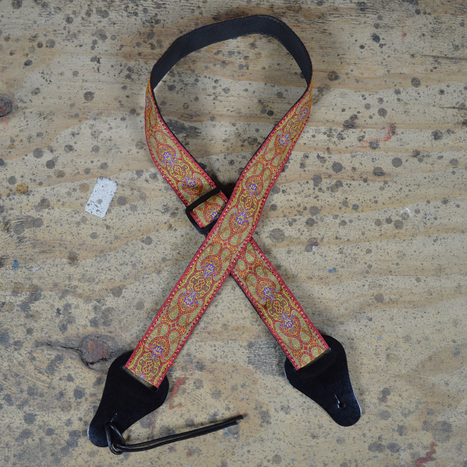 Colonial Leather Red Jacquard On Webbing Ukulele Strap - JUKE-R