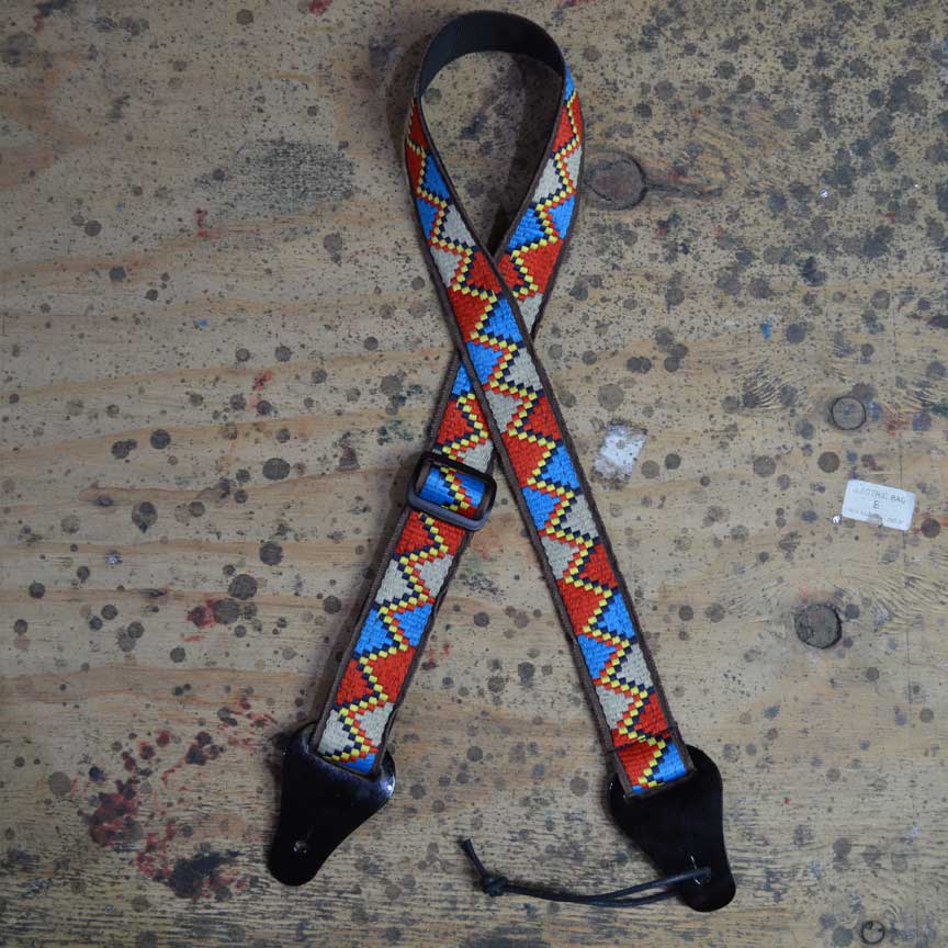 Colonial Leather Red Yellow Blue Jacquard Ukulele Strap - JUKE-RYB