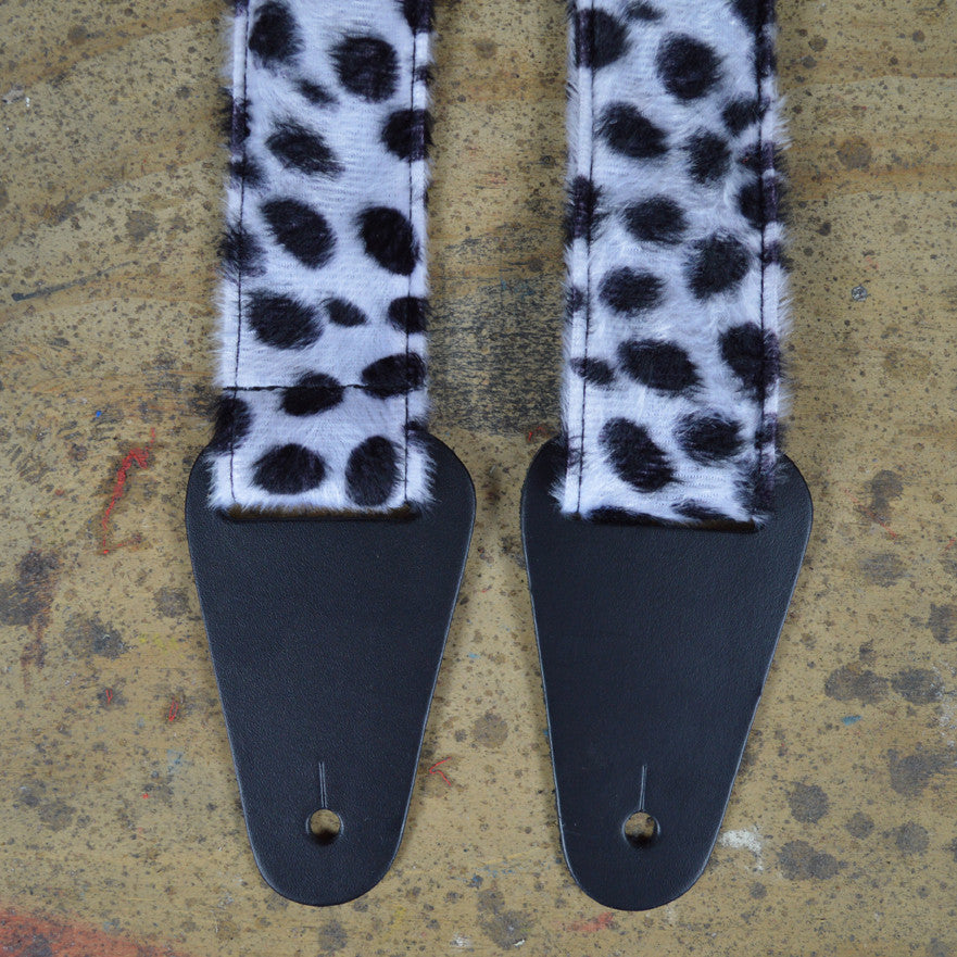 Colonial Leather AF05 black and white Dalmatian faux fur guitar strap