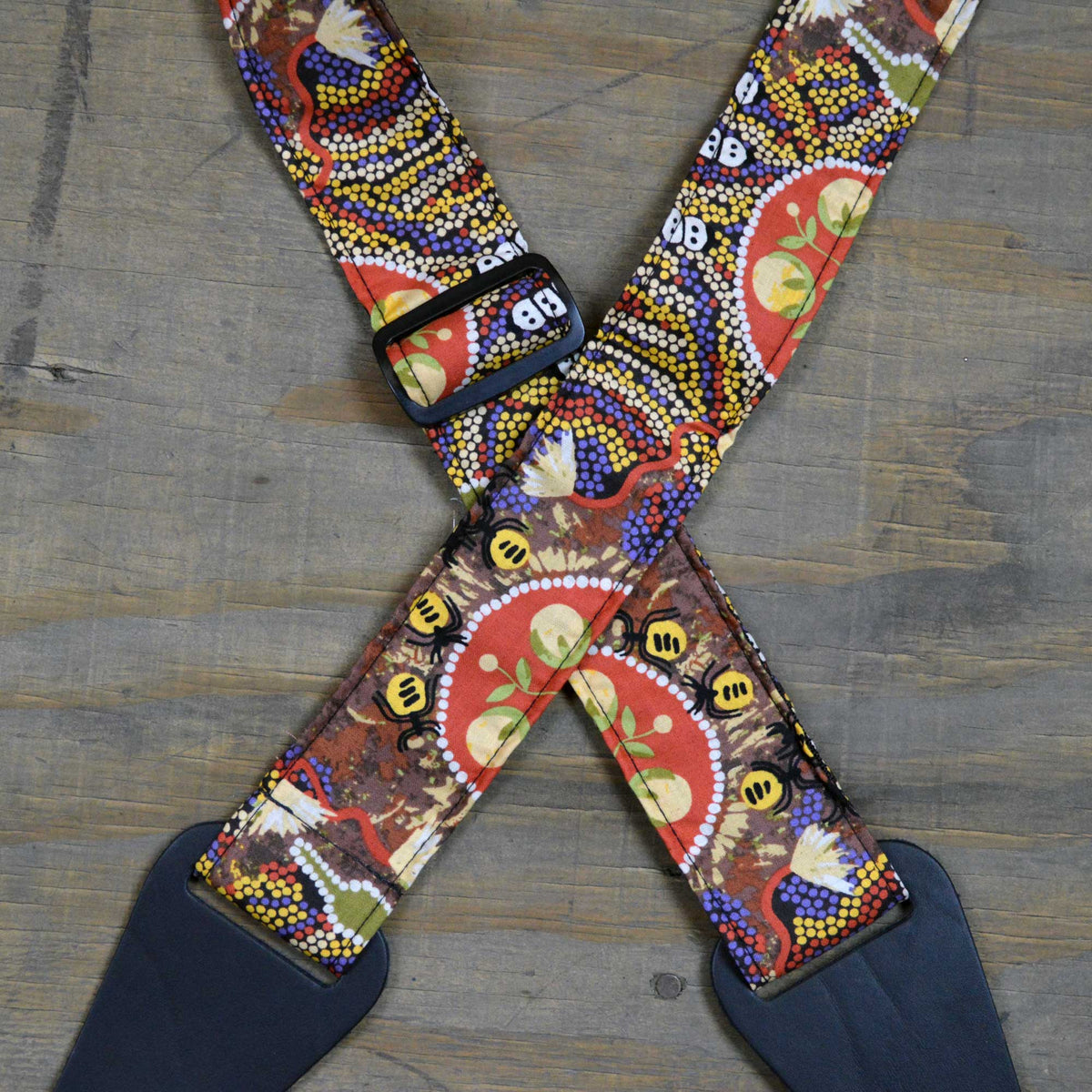 Colonial Leather RSI-12 Beetles Aboriginal Art guitar strap
