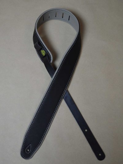 Colonial Leather SOUP25-BKGR black and grey padded leather guitar strap