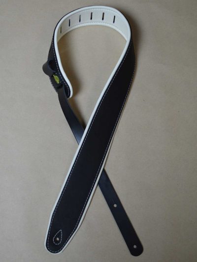 Colonial Leather SOUP25-BKWH 2.5 inch black and white padded upholstery leather guitar strap
