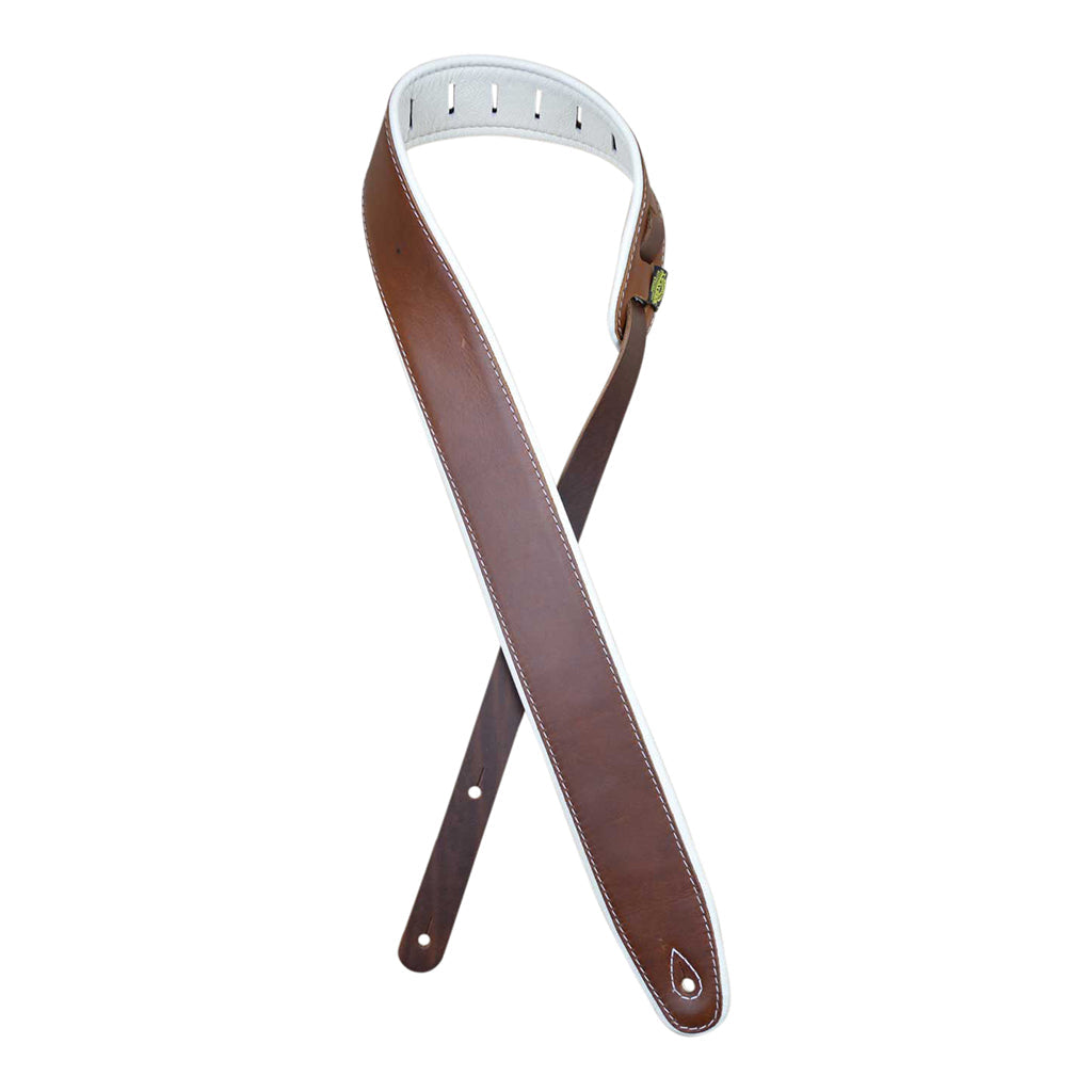 Colonial Leather SOUP25-BRWH brown and white 2.5-inch padded leather guitar strap