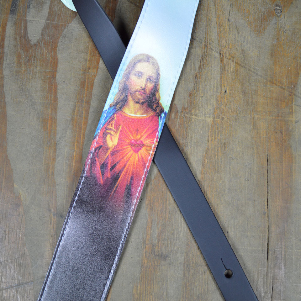 Colonial Leather Guitar Strap Printed Leather Jesus - POS25-01