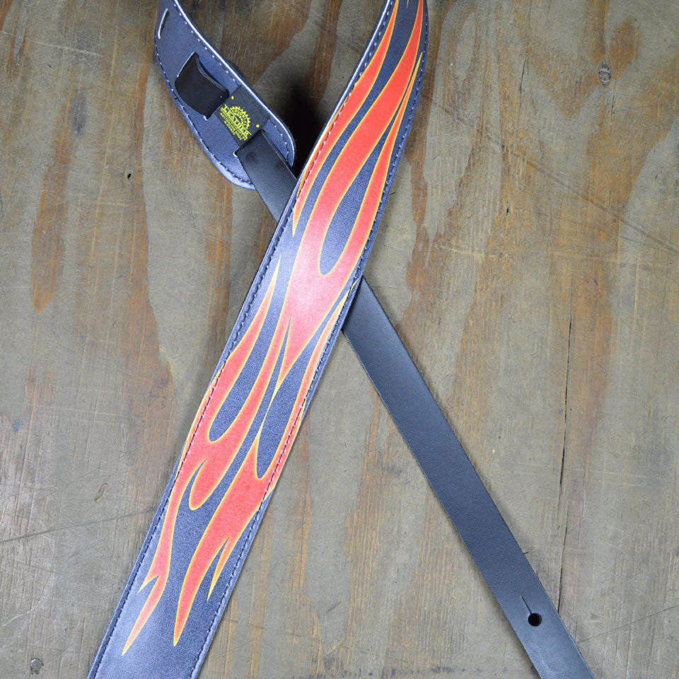 Colonial Leather Guitar Strap Printed Leather Flames - POS25-04