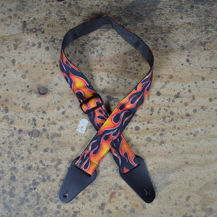 Colonial Leather Guitar Strap Rag Wheels On Fire - RS33