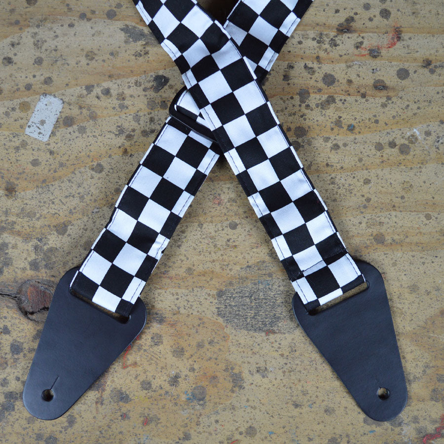 Colonial Leather Guitar Strap Rag Black/White Check - RS49