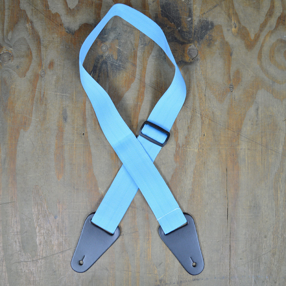 Colonial Leather Light Blue Webbing with Heavy Duty Leather Ends Guitar Strap - SAN-LBLU