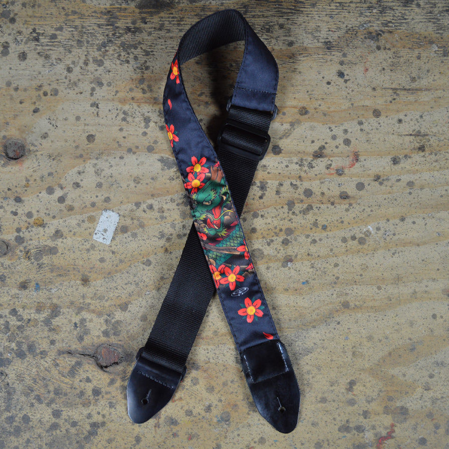Colonial Leather Guitar Strap Dragon And Flowers - TSDRAG
