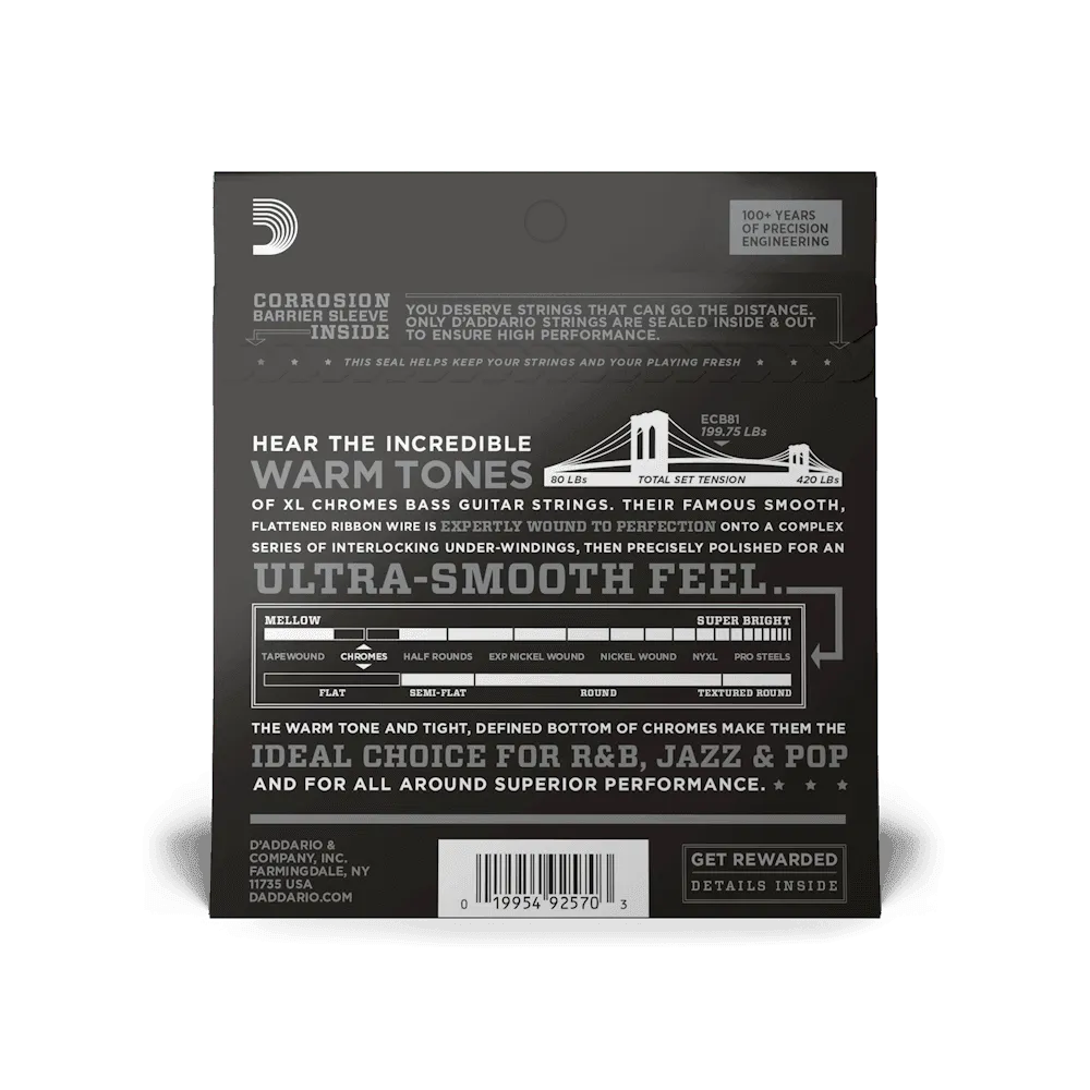 Daddario - Bass Guitar Strings Set 45/100 Chr-F/W Reg/Lt Long Scal