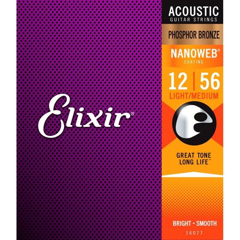 Elixir 12/56 Acoustic Guitar Strings Ctd-Ph/Br Lt/Medium Nano - Strings - Acoustic Guitar by Elixir at Muso's Stuff