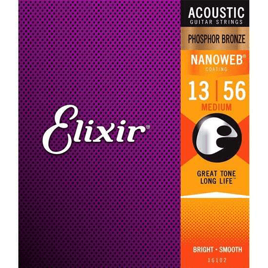 Elixir 13/56 Acoustic Guitar Strings Ctd-Ph/Br Medium Nanoweb - Strings - Acoustic Guitar by Elixir at Muso's Stuff