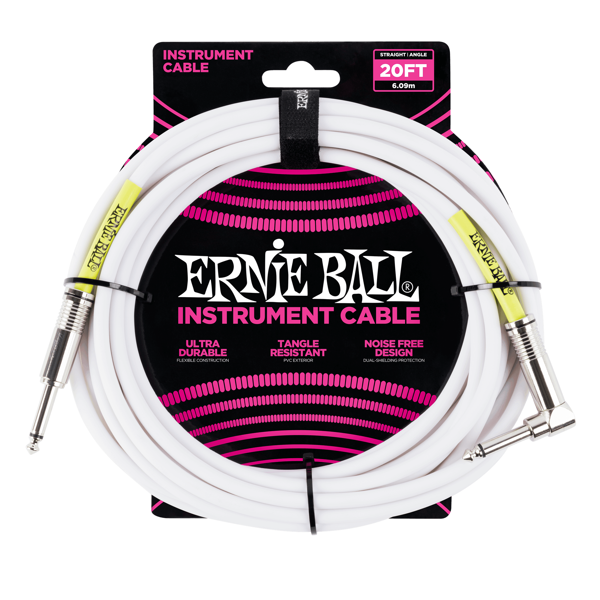Ernie Ball - 6m White Ultraflex Straight/Angle Instrument Cable - Accessories - Cables & Adaptors by Ernie Ball at Muso's Stuff