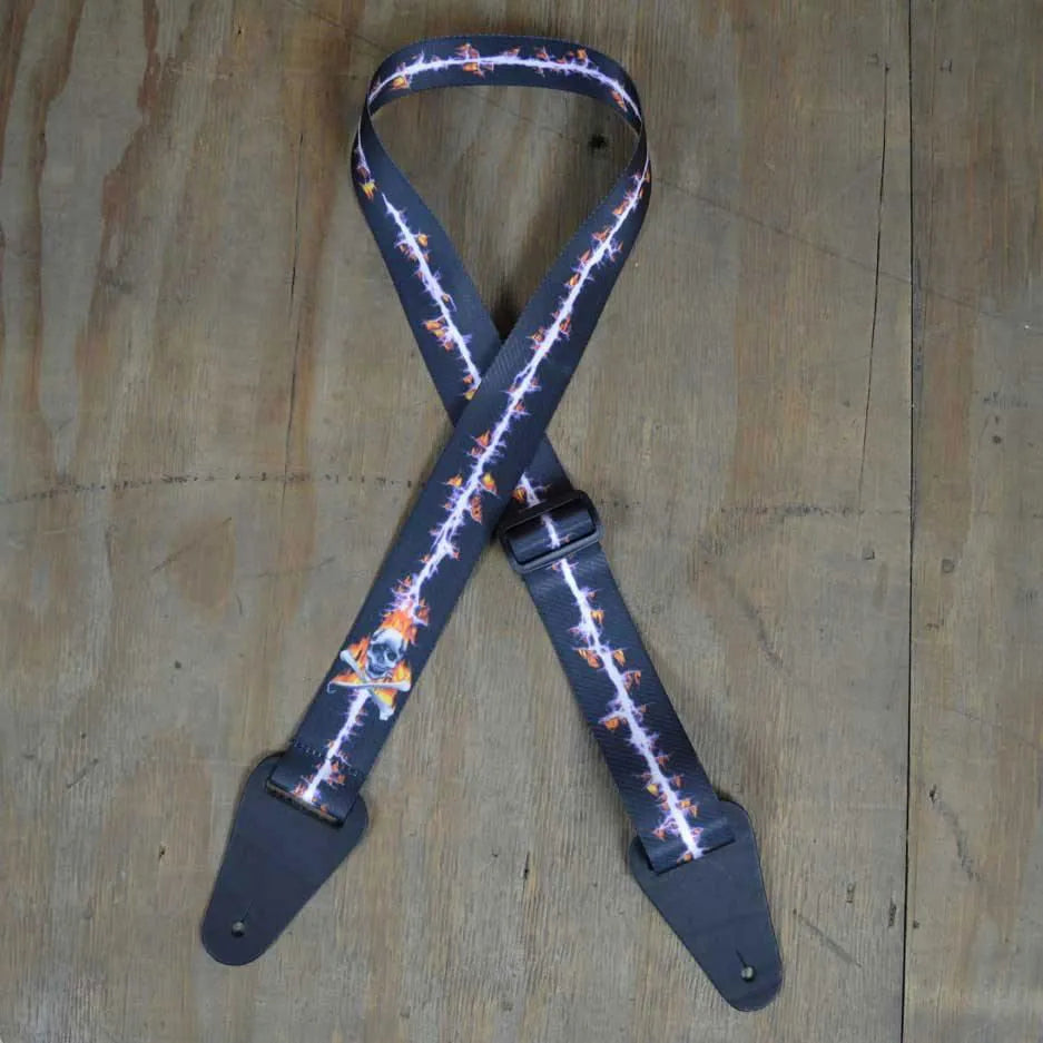 Colonial Leather Lightning & Skull Printed 50mm Webbing Guitar Strap