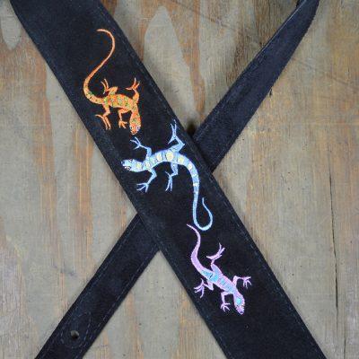 Lizards Embroidered Black Suede Guitar Strap - Straps by Colonial Leather at Muso's Stuff