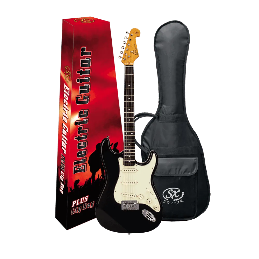 SX SC-Style SSS Electric Guitar – Black, with Bag & DVD