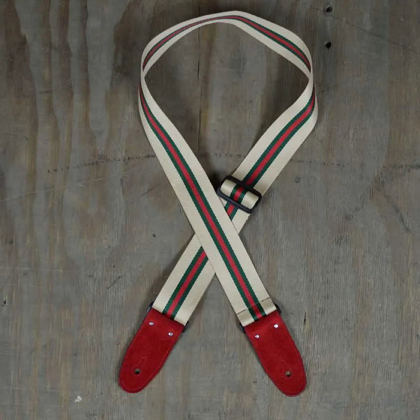 Colonial Leather Tan 50mm Striped Webbing Guitar Strap
