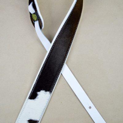 2.5” Wide Genuine Hair On Cowhide With White Leather Back Guitar Strap - Straps by Colonial Leather at Muso's Stuff