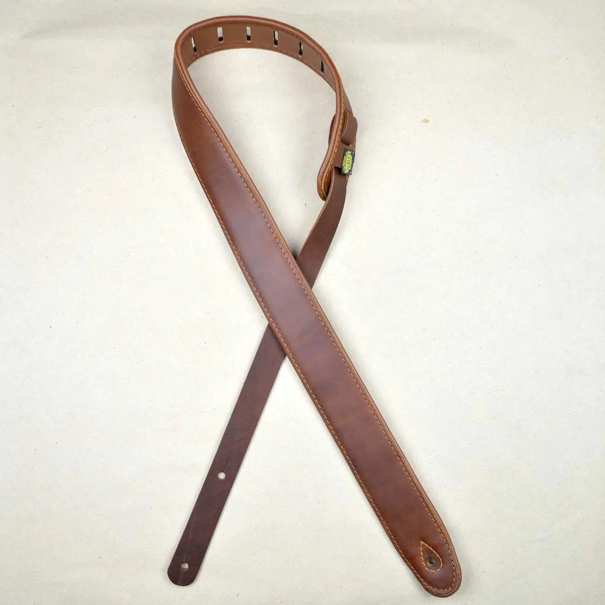 Colonial Leather 2″ Padded Upholstery Leather Guitar Strap Brown & Tan