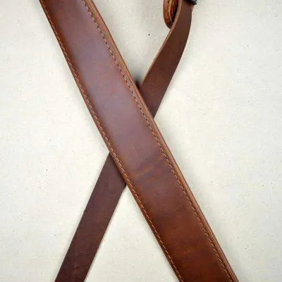 Colonial Leather 2″ Padded Upholstery Leather Guitar Strap Brown & Tan
