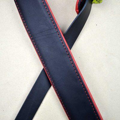 2" Padded Upholstery Leather Guitar Strap Black & Red - Straps by Colonial Leather at Muso's Stuff