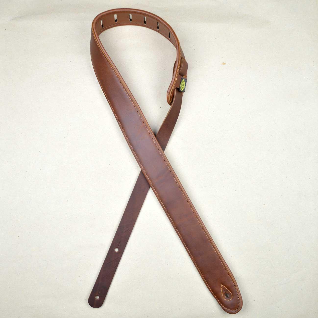 2″ Padded Upholstery Leather Guitar Strap Brown & Tan - Straps by Colonial Leather at Muso's Stuff