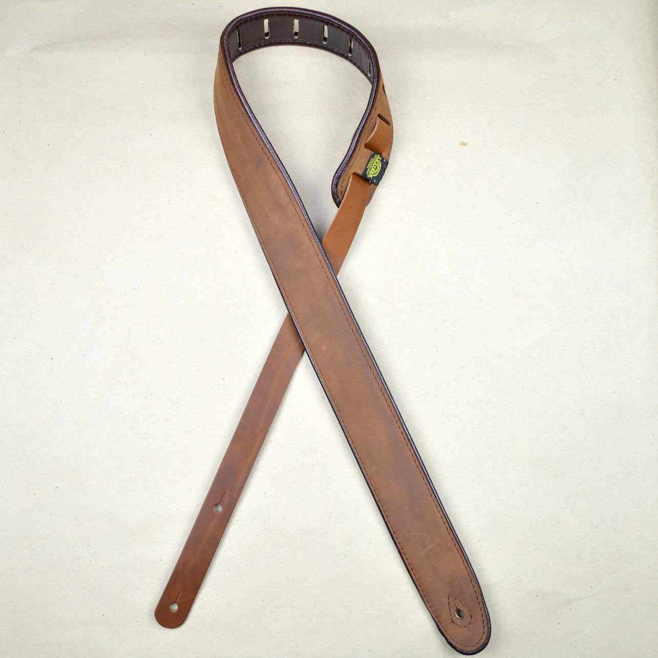 2″ Padded Upholstery Leather Guitar Strap Tan & Brown - Straps by Colonial Leather at Muso's Stuff