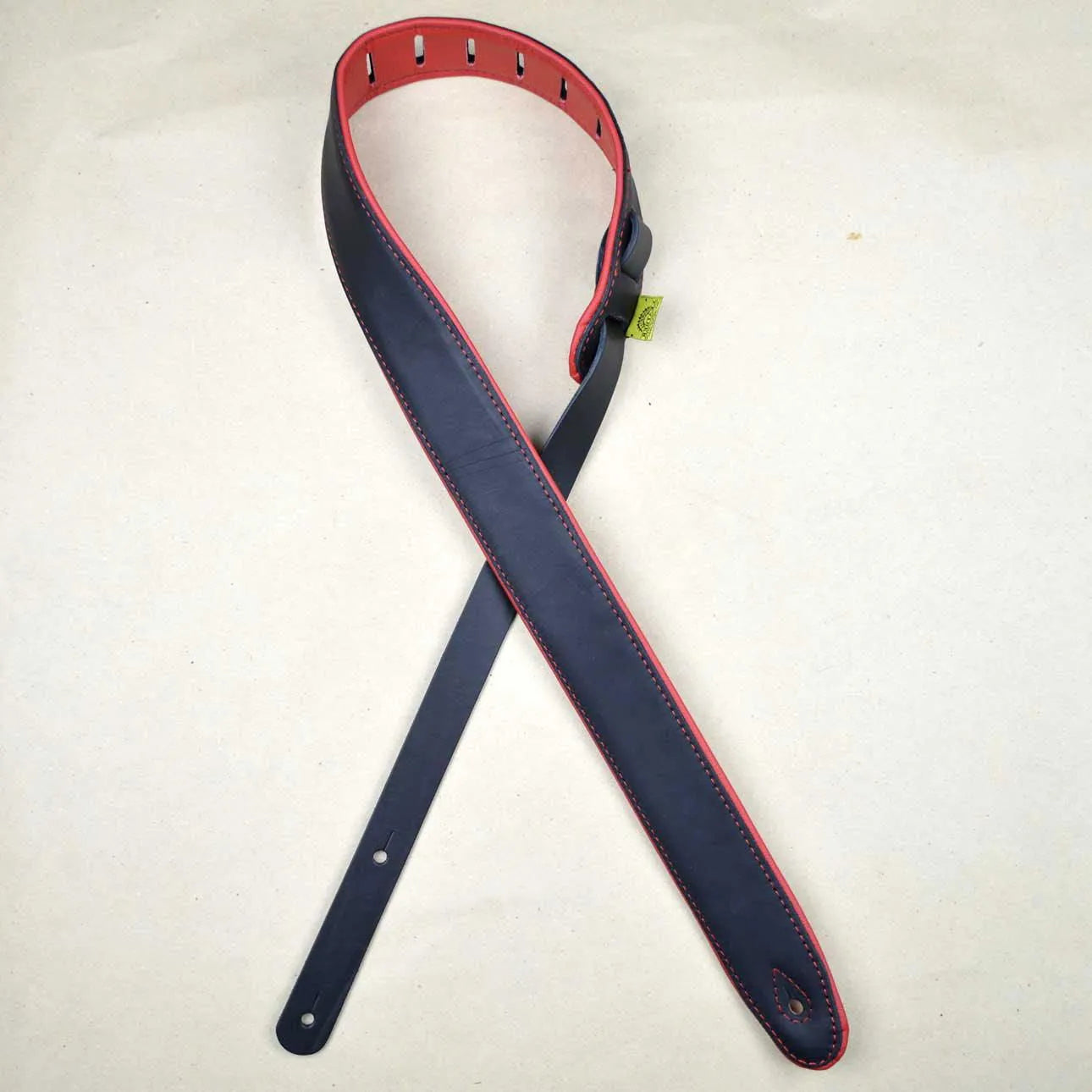 2" Padded Upholstery Leather Guitar Strap Black & Red-Straps-Muso's Stuff 