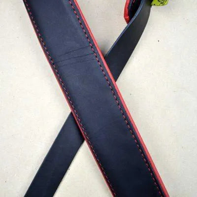 2" Padded Upholstery Leather Guitar Strap Black & Red--Muso's Stuff 