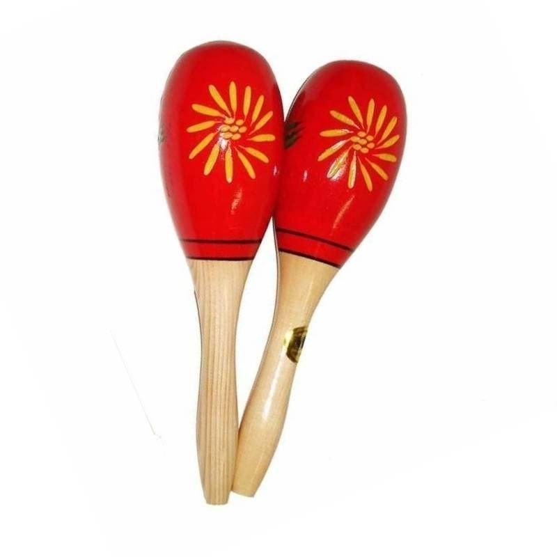 9.5 Inch Oval Shaped Maracas Red W/Yellow Flora - Drums & Percussion - Percussion by Mano Percussion at Muso's Stuff