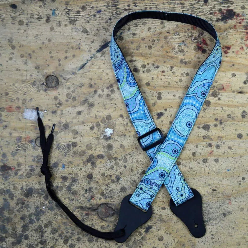 Aboriginal Art Rag Ukulele Strap – Yalke Wetlands Aqua-Straps-Muso's Stuff 
