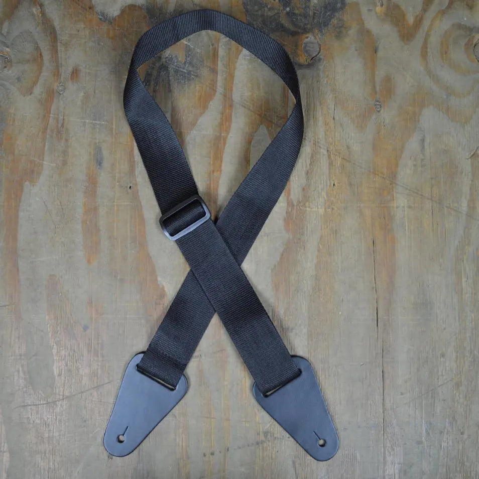 Black Webbing with Heavy Duty Leather Ends Guitar Strap - SAN-BK-Straps-Muso's Stuff 