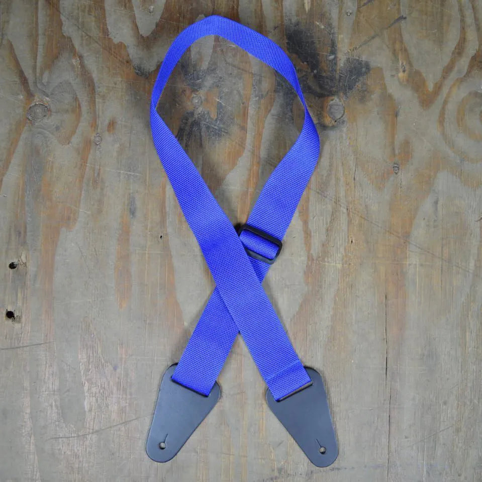 Blue Webbing with Heavy Duty Leather Ends Guitar Strap-Straps-Muso's Stuff 