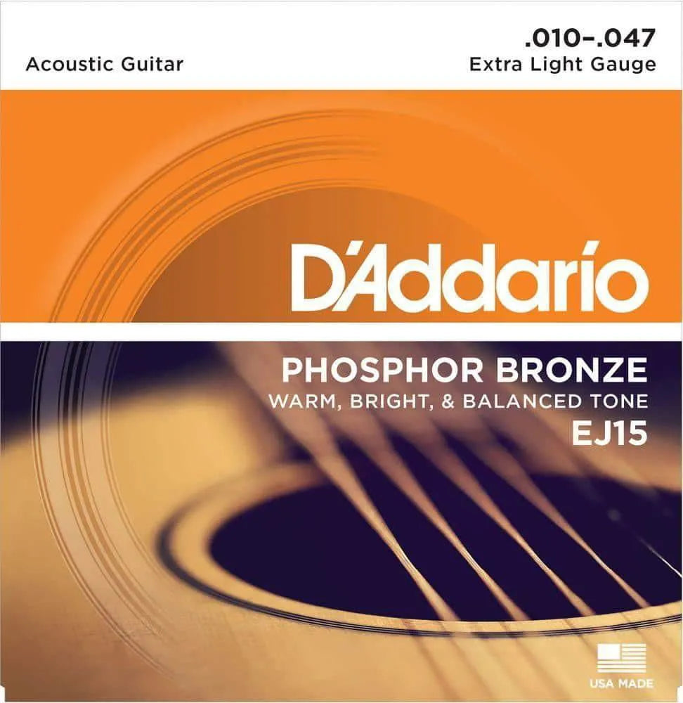 Daddario - Acoustic Guitar Strings Set 10-47 Phosphor Bronze Extra Light EJ15-Strings - Acoustic Guitar-Muso's Stuff 