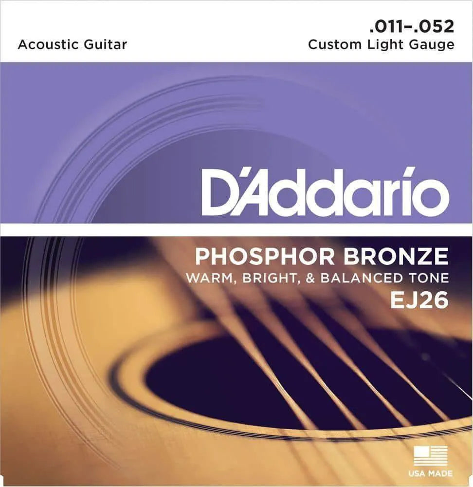 Daddario - Acoustic Guitar Strings Set 11-52 Phosphor Bronze Custom Light EJ26-Strings - Acoustic Guitar-Muso's Stuff 