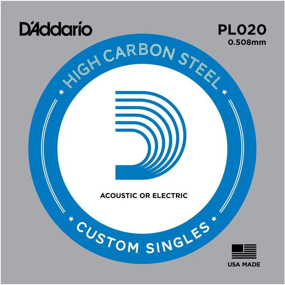 Daddario - Single .020 Acoustic or Electric Guitar String Plain Steel PL020-Strings - Singles-Muso's Stuff 