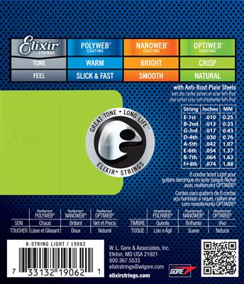 Elixir E19062 Optiweb Electric 8-String Light 10-74 Set--Muso's Stuff 